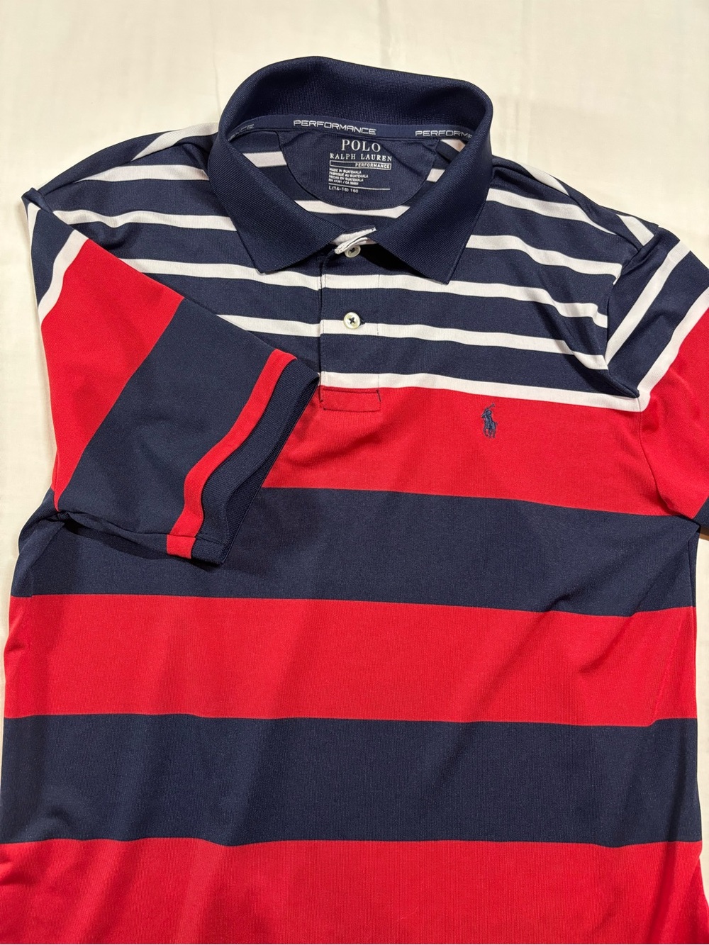 Polo Ralph Lauren Boys' Performance Golf Shirt Blue Striped, Size L (14-16)